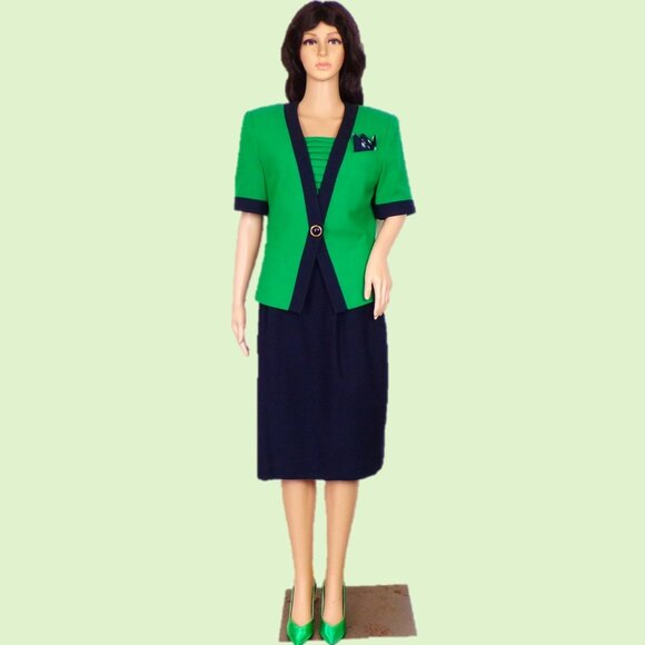 Kasper Other - KASPER FOR A.S.L. size 10P green/blue 4-piece suit jacket/skirt/insert/hanky